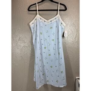 NWT Erika Taylor Vintage Blue Floral Nightgown Slip Gown Cottom Size‎ Large